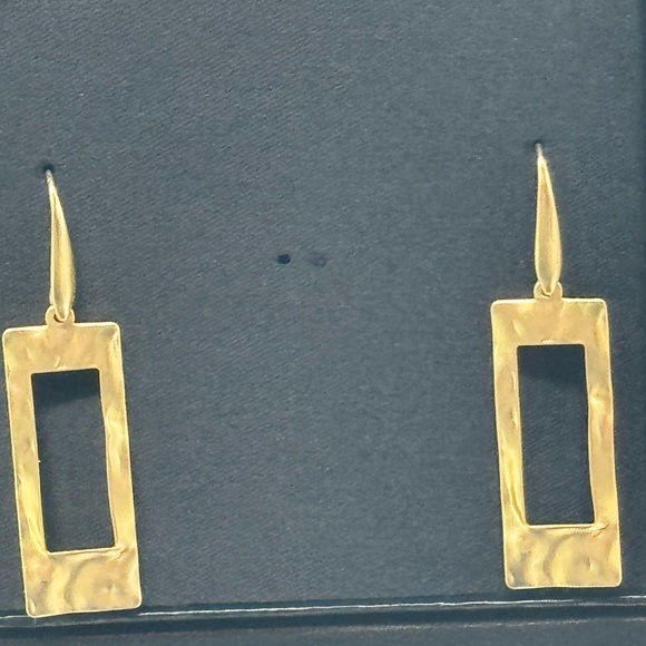 INC Gold Tone Rectangle Hammered Open Drop Dangle earrings In Box - Picture 3 of 5